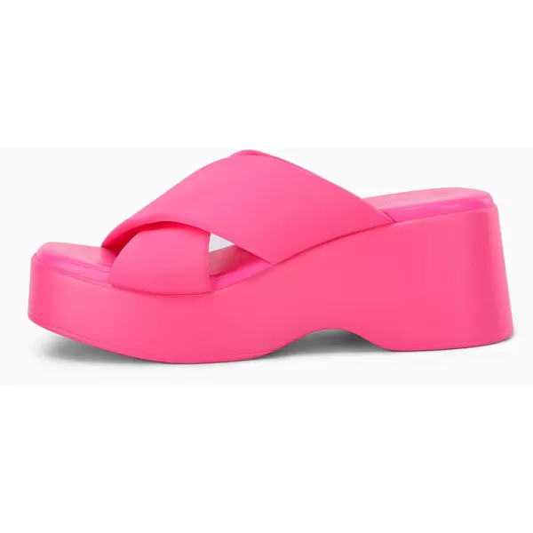 Coutgo Women's Platform Wedge Heel Sandals Slip on Cross Strap Slides Non Slip Summer Beach Shoes