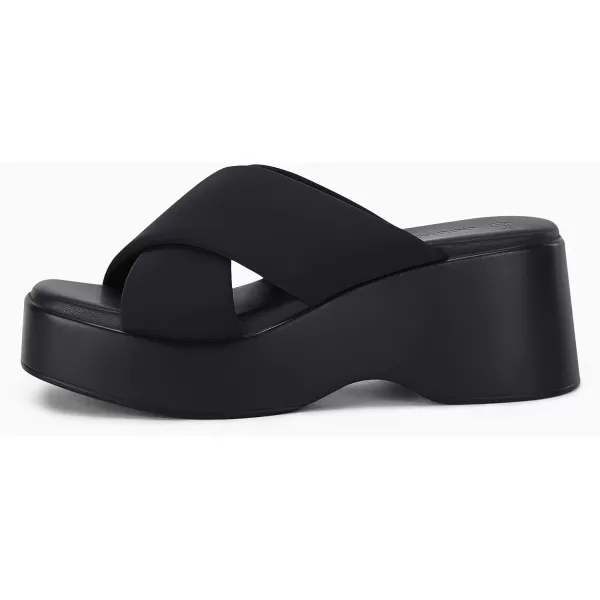 Coutgo Women's Platform Wedge Heel Sandals Slip on Cross Strap Slides Non Slip Summer Beach Shoes