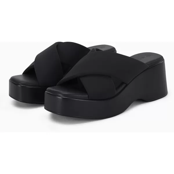 Coutgo Women's Platform Wedge Heel Sandals Slip on Cross Strap Slides Non Slip Summer Beach Shoes
