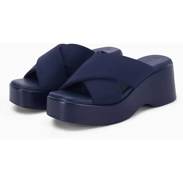 Coutgo Women's Platform Wedge Heel Sandals Slip on Cross Strap Slides Non Slip Summer Beach Shoes