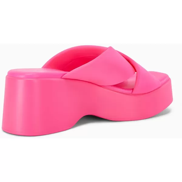 Coutgo Women's Platform Wedge Heel Sandals Slip on Cross Strap Slides Non Slip Summer Beach Shoes