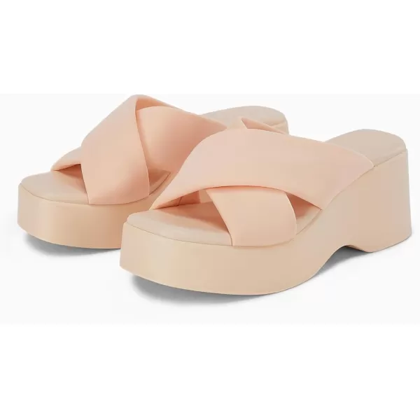 Coutgo Women's Platform Wedge Heel Sandals Slip on Cross Strap Slides Non Slip Summer Beach Shoes