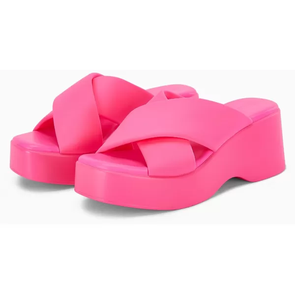 Coutgo Women's Platform Wedge Heel Sandals Slip on Cross Strap Slides Non Slip Summer Beach Shoes