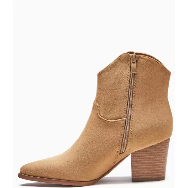 Coutgo Women's Pointed Toe Ankle Boots Chunky Block Heel Side Tassel Western Winter Booties With Zipper