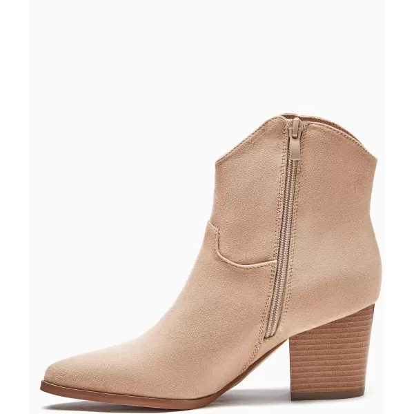 Coutgo Women's Pointed Toe Ankle Boots Chunky Block Heel Side Tassel Western Winter Booties With Zipper