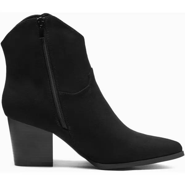 Coutgo Women's Pointed Toe Ankle Boots Chunky Block Heel Side Tassel Western Winter Booties With Zipper