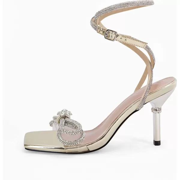 Coutgo Womens Rhinestone Bow Heels Sandals Strappy Lace Up Stiletto Satin Pumps Wedding Dress Shoes