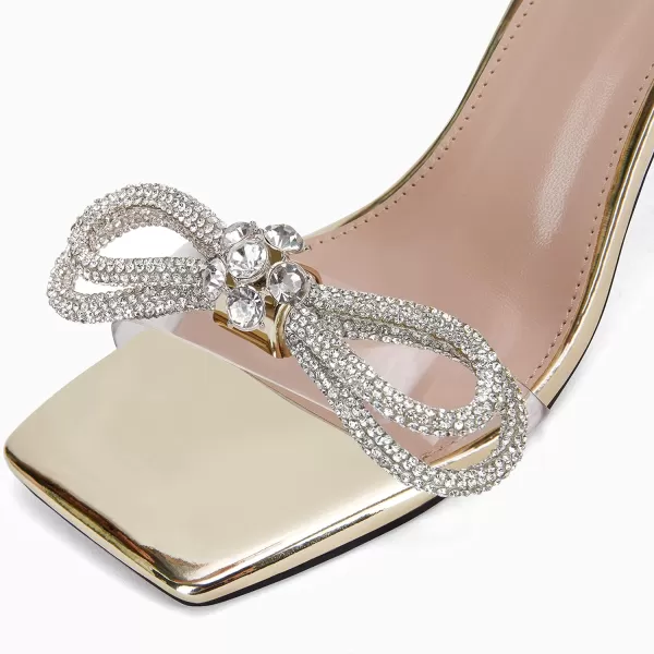 Coutgo Womens Rhinestone Bow Heels Sandals Strappy Lace Up Stiletto Satin Pumps Wedding Dress Shoes