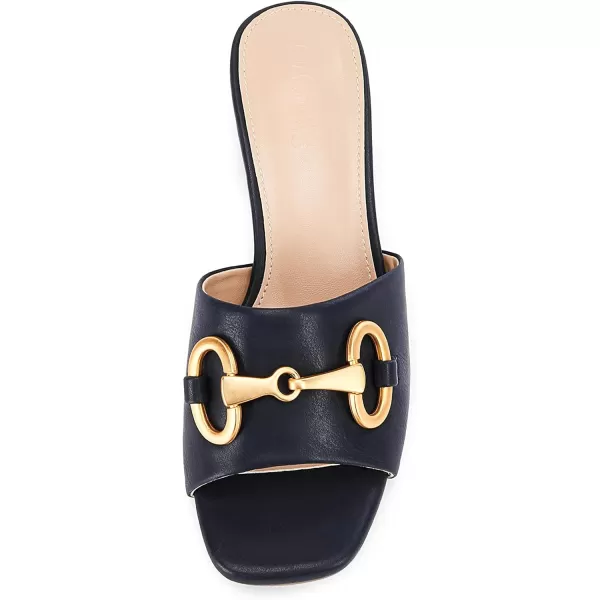 Coutgo Women's Sandals, Round Heel Peep Toe Slides, Single Band Comfortable Mules Chunky Slip-on with Metal Chain for Summer Spring Autumn