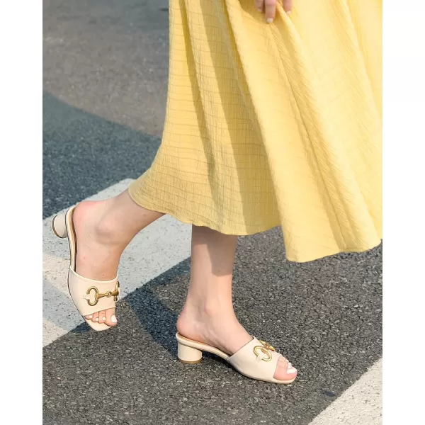 Coutgo Women's Sandals, Round Heel Peep Toe Slides, Single Band Comfortable Mules Chunky Slip-on with Metal Chain for Summer Spring Autumn