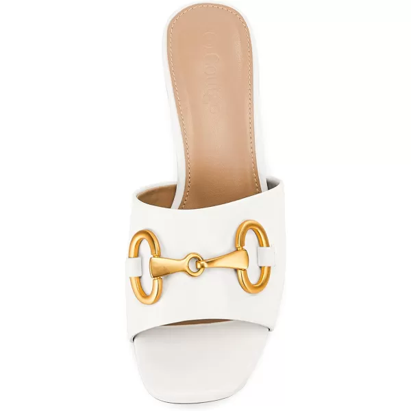 Coutgo Women's Sandals, Round Heel Peep Toe Slides, Single Band Comfortable Mules Chunky Slip-on with Metal Chain for Summer Spring Autumn