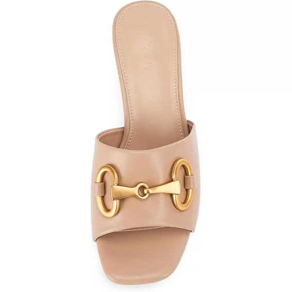 Coutgo Women's Sandals, Round Heel Peep Toe Slides, Single Band Comfortable Mules Chunky Slip-on with Metal Chain for Summer Spring Autumn