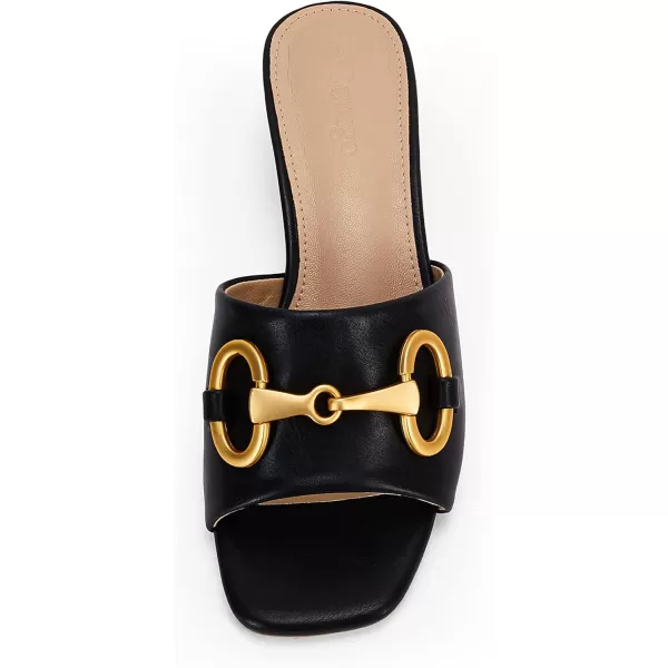 Coutgo Women's Sandals, Round Heel Peep Toe Slides, Single Band Comfortable Mules Chunky Slip-on with Metal Chain for Summer Spring Autumn