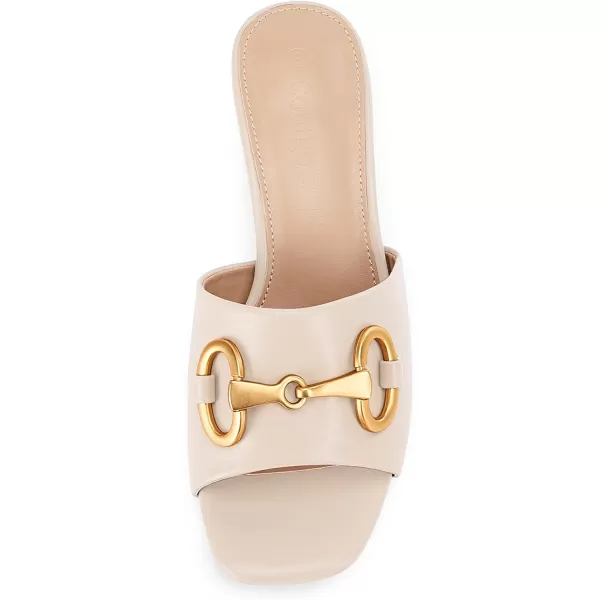 Coutgo Women's Sandals, Round Heel Peep Toe Slides, Single Band Comfortable Mules Chunky Slip-on with Metal Chain for Summer Spring Autumn