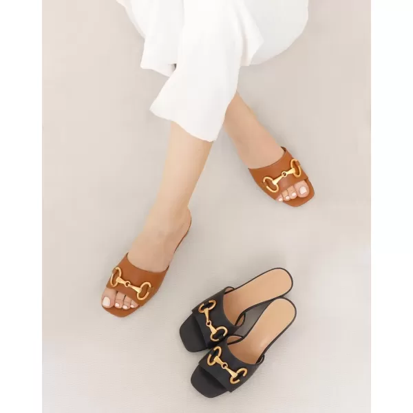 Coutgo Women's Sandals, Round Heel Peep Toe Slides, Single Band Comfortable Mules Chunky Slip-on with Metal Chain for Summer Spring Autumn