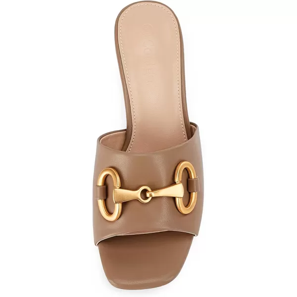 Coutgo Women's Sandals, Round Heel Peep Toe Slides, Single Band Comfortable Mules Chunky Slip-on with Metal Chain for Summer Spring Autumn