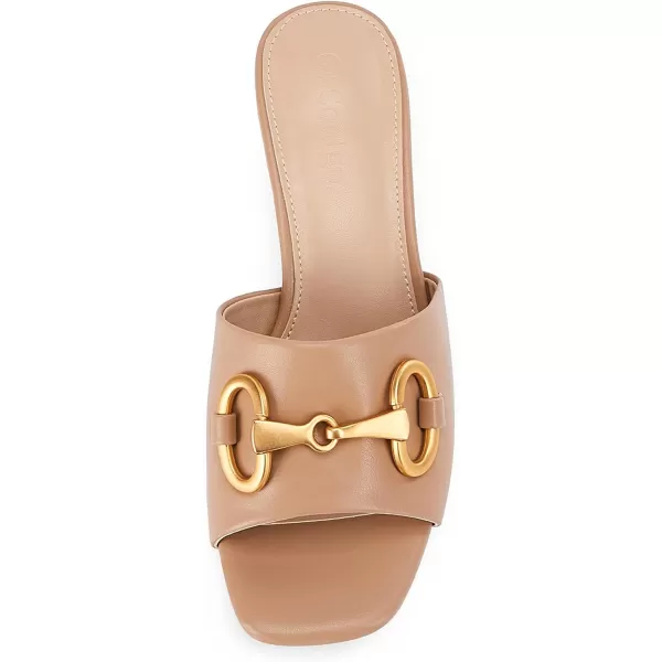 Coutgo Women's Sandals, Round Heel Peep Toe Slides, Single Band Comfortable Mules Chunky Slip-on with Metal Chain for Summer Spring Autumn