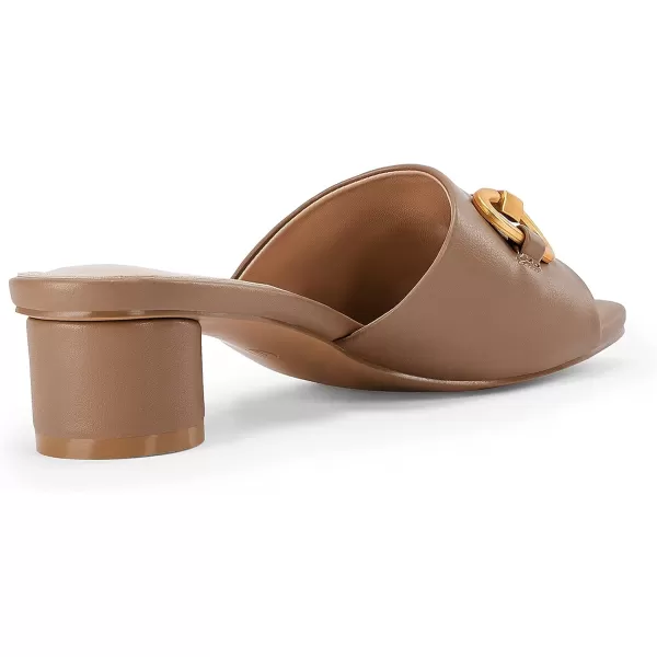 Coutgo Women's Sandals, Round Heel Peep Toe Slides, Single Band Comfortable Mules Chunky Slip-on with Metal Chain for Summer Spring Autumn