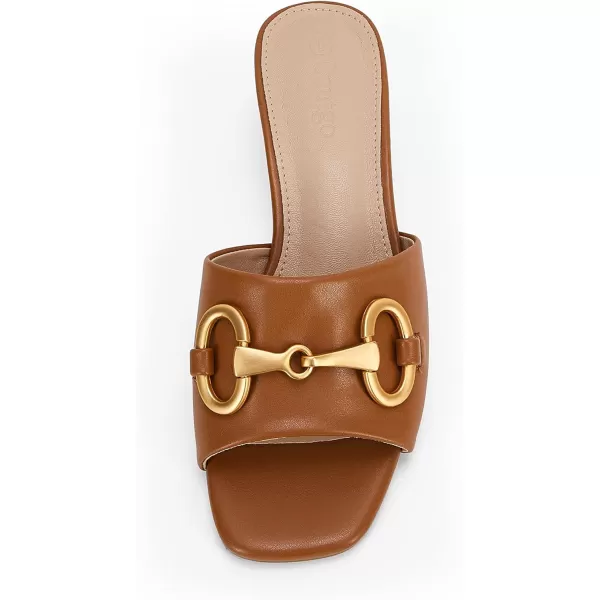 Coutgo Women's Sandals, Round Heel Peep Toe Slides, Single Band Comfortable Mules Chunky Slip-on with Metal Chain for Summer Spring Autumn
