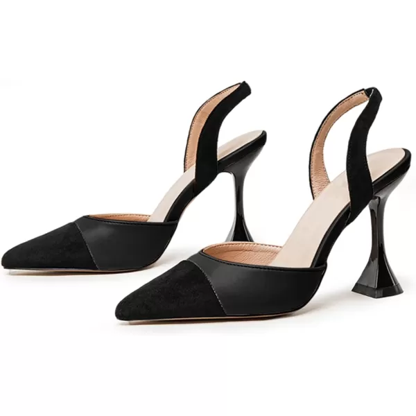 Coutgo Women's Slingback Pumps Pointed Toe Slip On Stiletto Heels Patchwork Dress Party Shoes