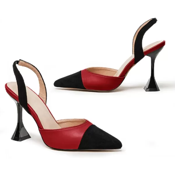 Coutgo Women's Slingback Pumps Pointed Toe Slip On Stiletto Heels Patchwork Dress Party Shoes