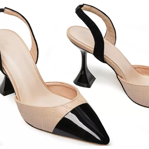 Coutgo Women's Slingback Pumps Pointed Toe Slip On Stiletto Heels Patchwork Dress Party Shoes