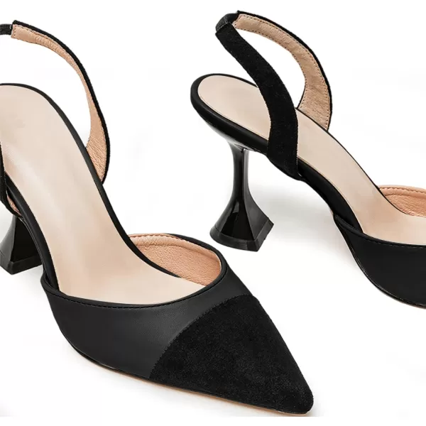 Coutgo Women's Slingback Pumps Pointed Toe Slip On Stiletto Heels Patchwork Dress Party Shoes