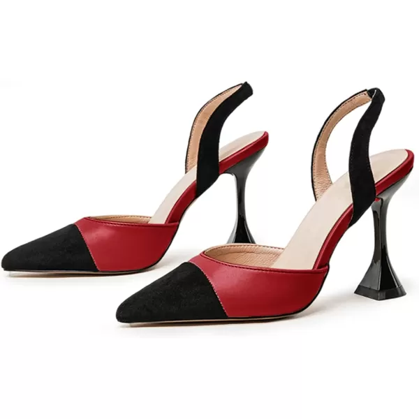 Coutgo Women's Slingback Pumps Pointed Toe Slip On Stiletto Heels Patchwork Dress Party Shoes