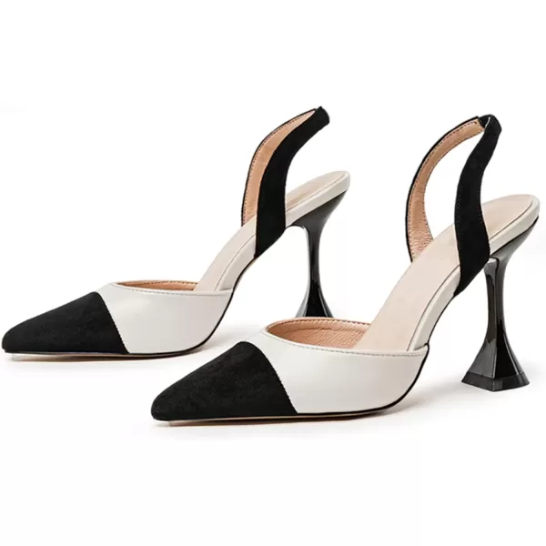 Coutgo Women's Slingback Pumps Pointed Toe Slip On Stiletto Heels Patchwork Dress Party Shoes