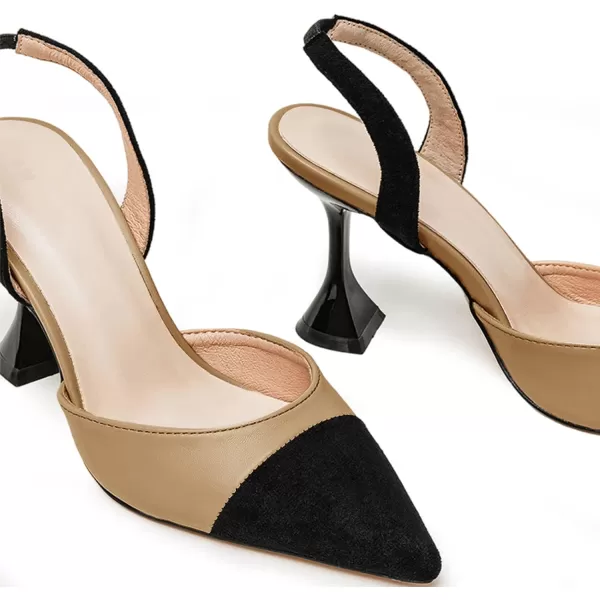 Coutgo Women's Slingback Pumps Pointed Toe Slip On Stiletto Heels Patchwork Dress Party Shoes