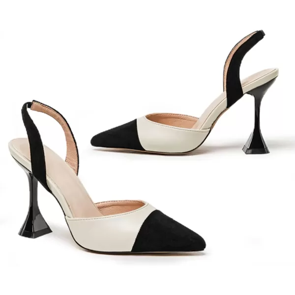 Coutgo Women's Slingback Pumps Pointed Toe Slip On Stiletto Heels Patchwork Dress Party Shoes