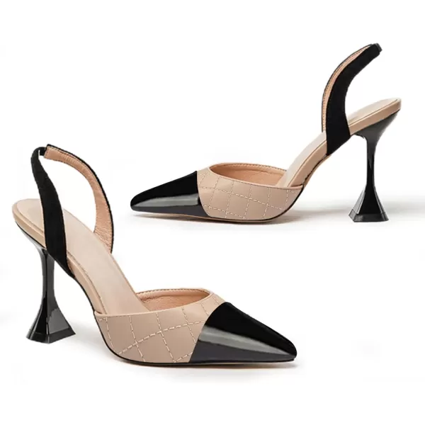Coutgo Women's Slingback Pumps Pointed Toe Slip On Stiletto Heels Patchwork Dress Party Shoes