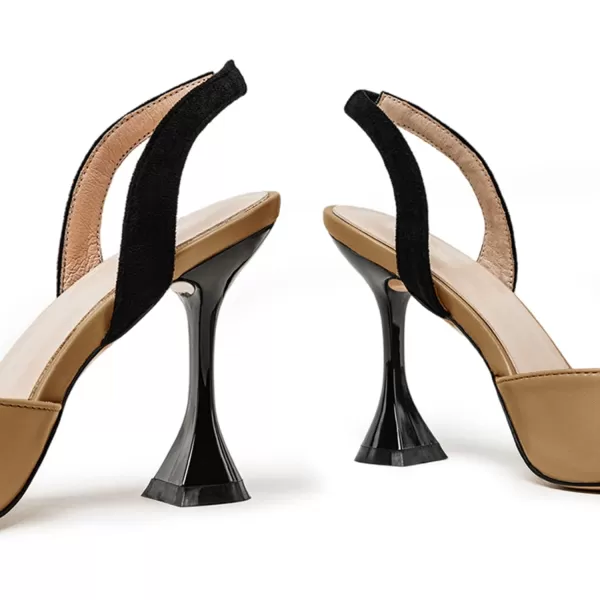 Coutgo Women's Slingback Pumps Pointed Toe Slip On Stiletto Heels Patchwork Dress Party Shoes
