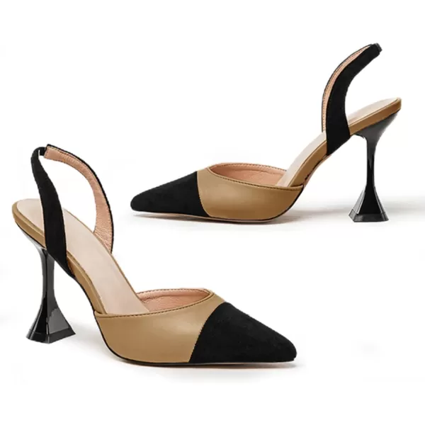 Coutgo Women's Slingback Pumps Pointed Toe Slip On Stiletto Heels Patchwork Dress Party Shoes