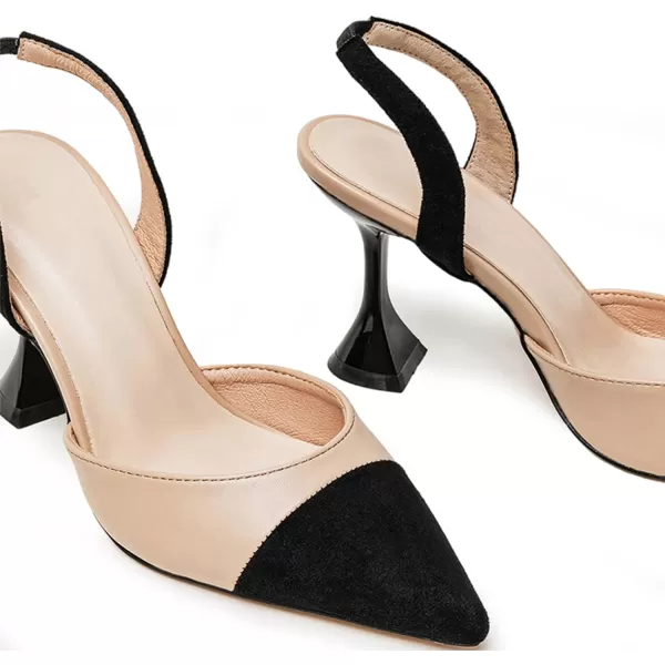 Coutgo Women's Slingback Pumps Pointed Toe Slip On Stiletto Heels Patchwork Dress Party Shoes