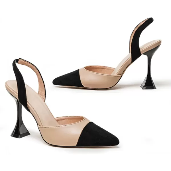 Coutgo Women's Slingback Pumps Pointed Toe Slip On Stiletto Heels Patchwork Dress Party Shoes