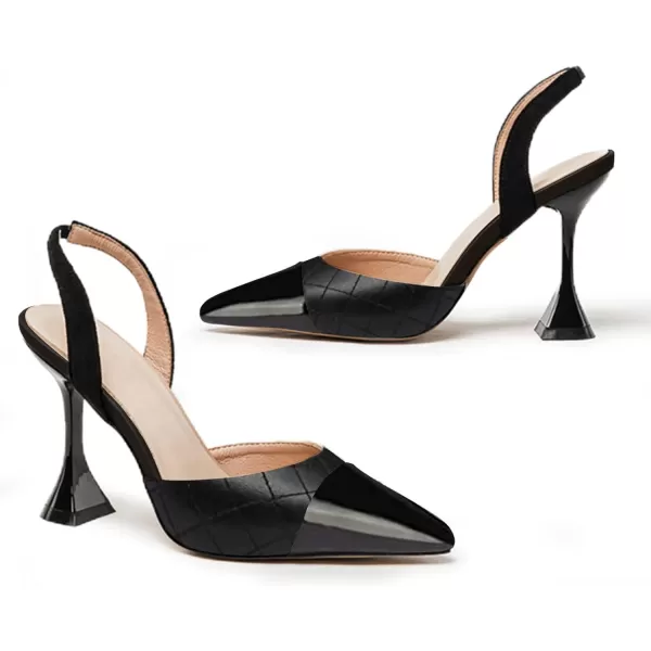 Coutgo Women's Slingback Pumps Pointed Toe Slip On Stiletto Heels Patchwork Dress Party Shoes