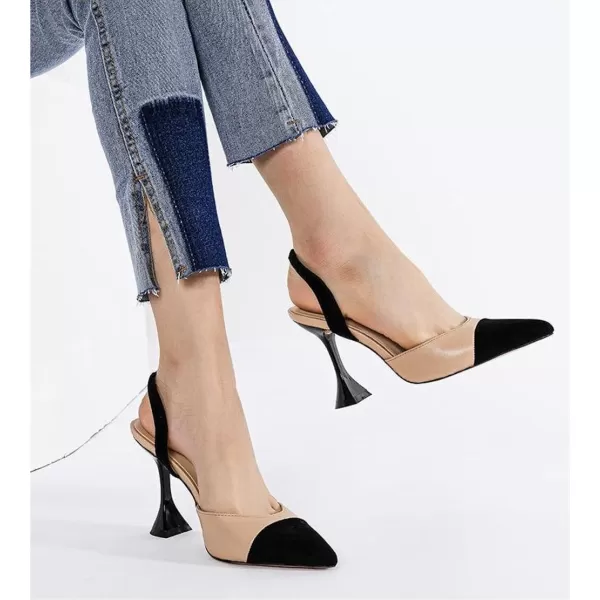 Coutgo Women's Slingback Pumps Pointed Toe Slip On Stiletto Heels Patchwork Dress Party Shoes