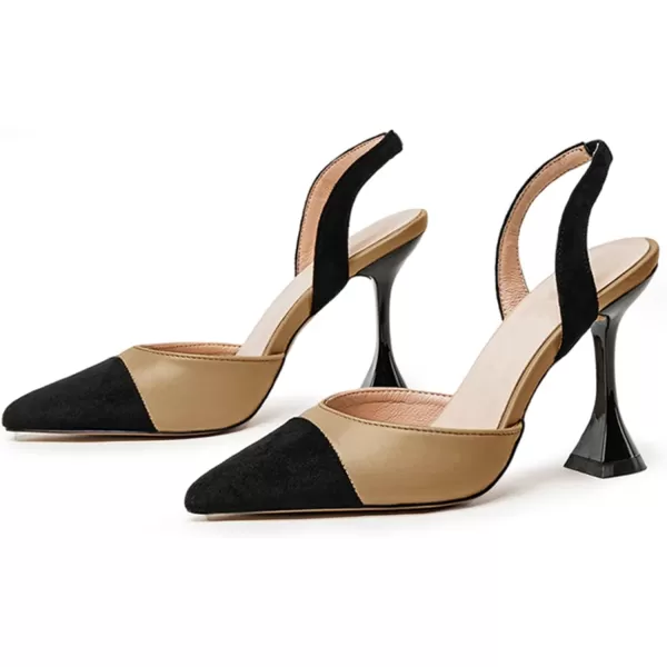 Coutgo Women's Slingback Pumps Pointed Toe Slip On Stiletto Heels Patchwork Dress Party Shoes