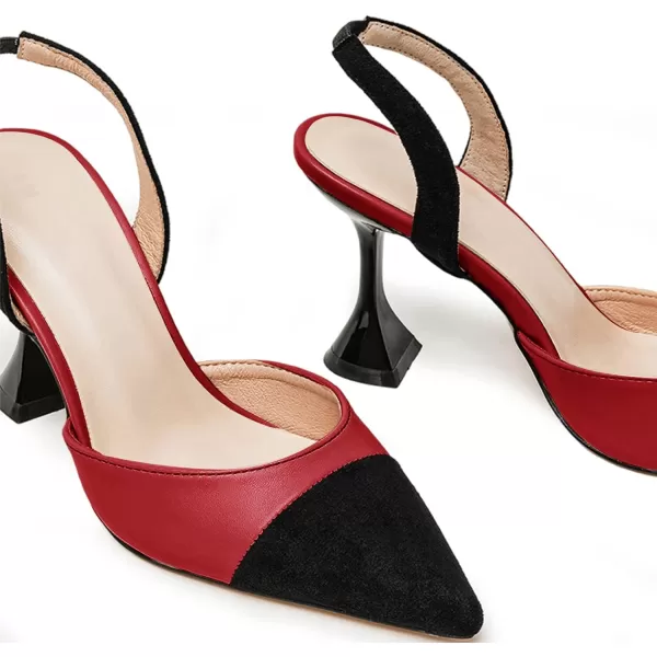 Coutgo Women's Slingback Pumps Pointed Toe Slip On Stiletto Heels Patchwork Dress Party Shoes