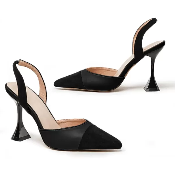 Coutgo Women's Slingback Pumps Pointed Toe Slip On Stiletto Heels Patchwork Dress Party Shoes