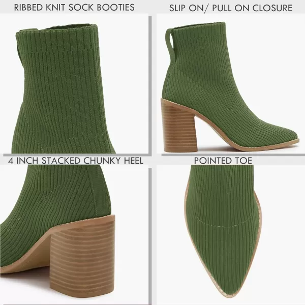 Coutgo Women's Sock Ankle Boots Pointed Toe Chunky High Stacked Heel Pull On Ribbed Knit Chelsea Boots Booties