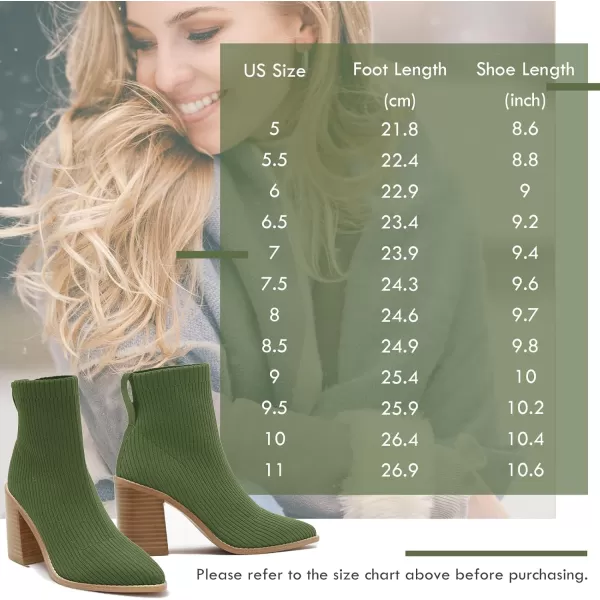 Coutgo Women's Sock Ankle Boots Pointed Toe Chunky High Stacked Heel Pull On Ribbed Knit Chelsea Boots Booties