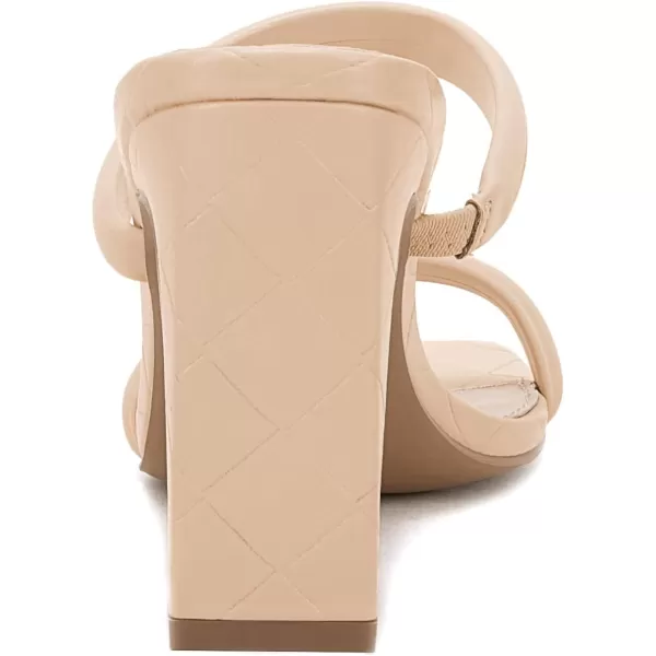 Coutgo Womens Square Open Toe Heeled Sandals Two Strap High Heel Backless Dress Slip On Mules