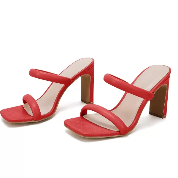 Coutgo Womens Square Open Toe Heeled Sandals Two Strap High Heel Backless Dress Slip On Mules