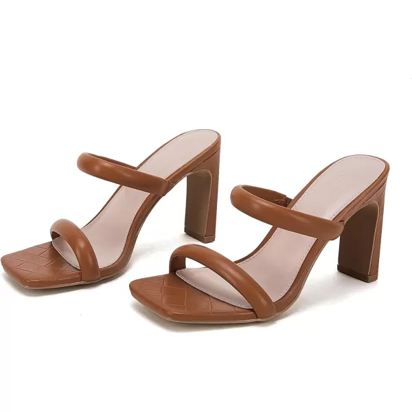 Coutgo Womens Square Open Toe Heeled Sandals Two Strap High Heel Backless Dress Slip On Mules