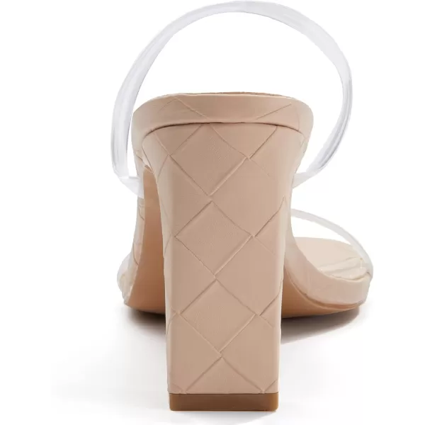 Coutgo Womens Square Open Toe Heeled Sandals Two Strap High Heel Backless Dress Slip On Mules
