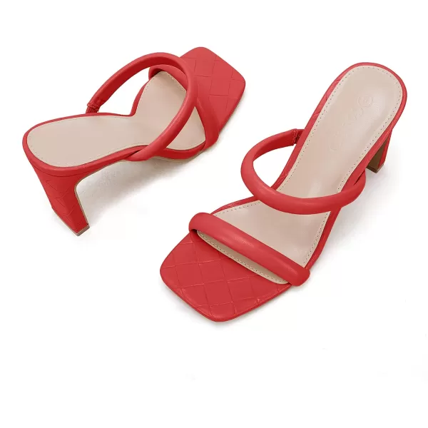 Coutgo Womens Square Open Toe Heeled Sandals Two Strap High Heel Backless Dress Slip On Mules
