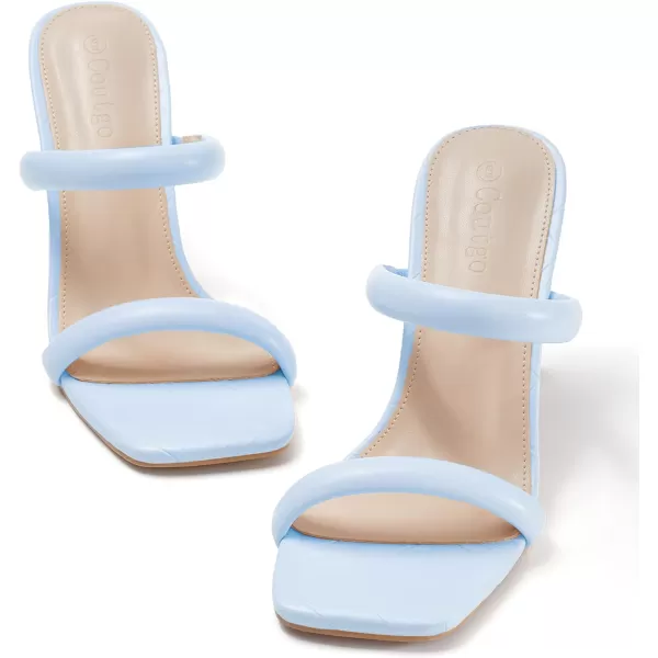 Coutgo Womens Square Open Toe Heeled Sandals Two Strap High Heel Backless Dress Slip On Mules