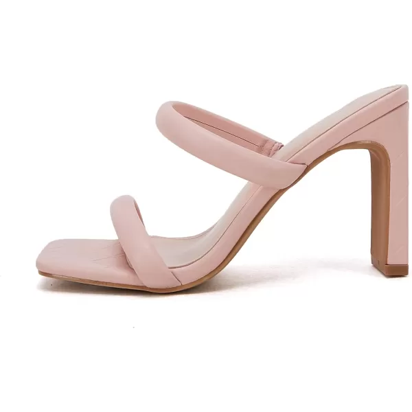 Coutgo Womens Square Open Toe Heeled Sandals Two Strap High Heel Backless Dress Slip On Mules
